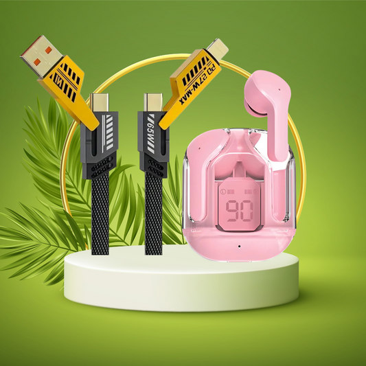 Aertek Ultrapods TWS Pink + 4 in 1, 65W Fast Charging Data Cable Combo