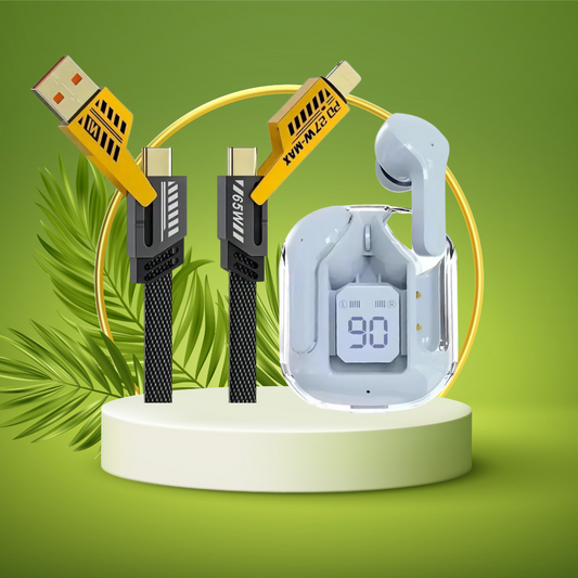 Aertek Ultrapods TWS Blue + 4 in 1, 65W Fast Charging Data Cable Combo