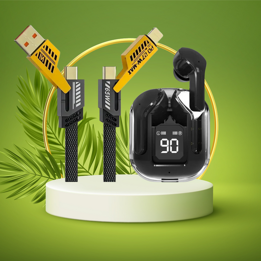 Aertek Ultrapods TWS Black + 4 in 1, 65W Fast Charging Data Cable Combo