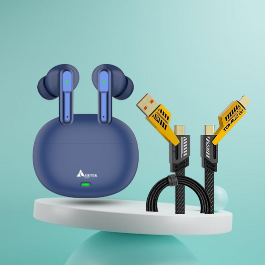 Aertek Airdopes 151 Earbuds Blue + 4-in-1, 65W Cable (Combo)