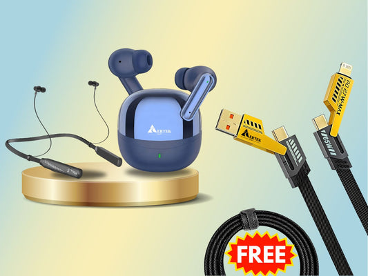 Aertek Airdops 145 Pro Earbuds Blue + YoYo Pods Earbuds White (Combo) & Get a Free 4 in 1, 65W Fast Charging Data Cable (Worth Rs. 1499/-)