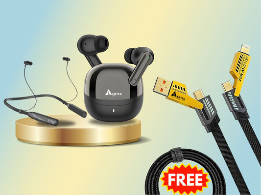 Aertek Airdops 145 Pro Earbuds Blue + YoYo Pods Earbuds White (Combo) & Get a Free 4 in 1, 65W Fast Charging Data Cable (Worth Rs. 1499/-)