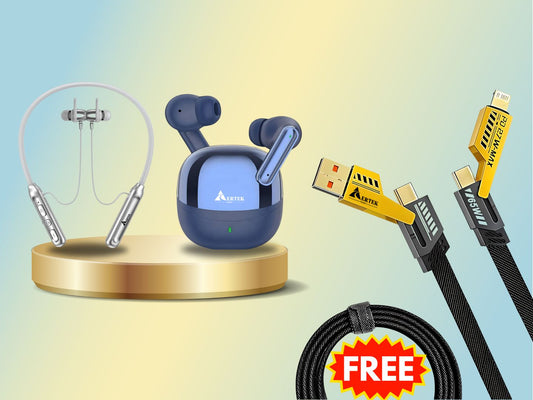 Aertek Airdops 145 Pro Earbuds Blue + YoYo Pods Earbuds White (Combo) & Get a Free 4 in 1, 65W Fast Charging Data Cable (Worth Rs. 1499/-)