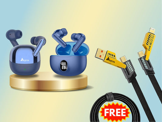 Aertek Airdops 145 Pro Earbuds Blue + YoYo Pods Earbuds White (Combo) & Get a Free 4 in 1, 65W Fast Charging Data Cable (Worth Rs. 1499/-)