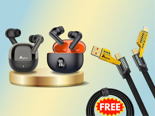 Aertek Airdops 145 Pro Earbuds Blue + YoYo Pods Earbuds White (Combo) & Get a Free 4 in 1, 65W Fast Charging Data Cable (Worth Rs. 1499/-)