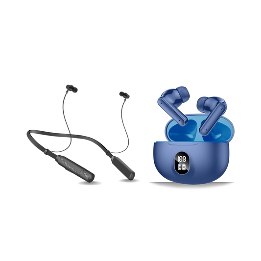 Aertek Falcon Neckband Black + YoYo Pods Earbuds Blue (Combo) & Get a Free 4 in 1, 65W Fast Charging Data Cable (Worth Rs. 1499/-)