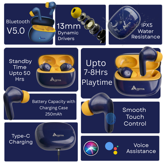 Aertek FIRE Wireless Earbuds - Blue