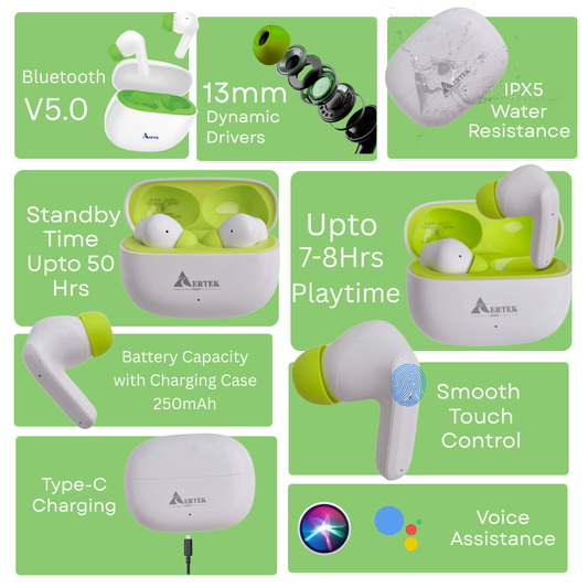 Aertek FIRE Wireless Earbuds - White