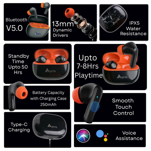 Aertek FIRE Wireless Earbuds - Black