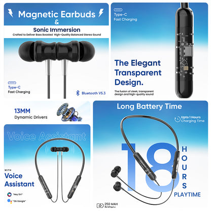 Aertek Airdops 145 Pro Earbuds Blue + Nitro Neckband Black (Combo) & Get a Free 4 in 1, 65W Fast Charging Data Cable (Worth Rs. 1499/-)
