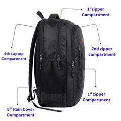 Aertek Shadow Laptop, Office & Travel Backpack with Rain Cover Included- Black