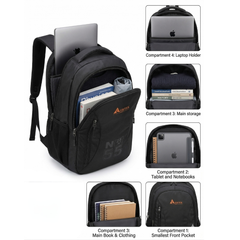 Aertek Shadow Laptop, Office & Travel Backpack with Rain Cover Included- Black