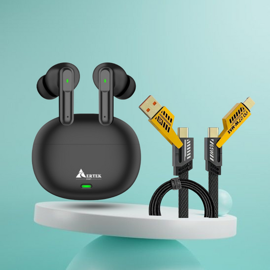 Aertek Airdopes 151 Earbuds Black+ 4-in-1, 65W Cable (Combo)