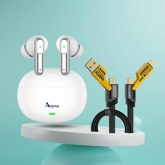 Aertek Airdopes 151 Earbuds White + 4-in-1, 65W Cable (Combo)