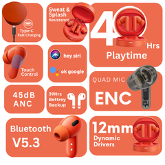 Aertek VelonPro 40H Playtime with ANC TWS Earbuds Orange