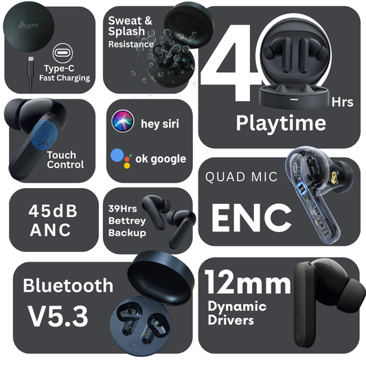 Aertek VelonPro 40H Playtime | TWS Earbuds Black