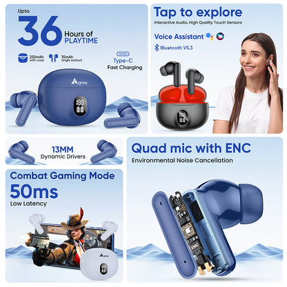 Aertek Airdops 145 Pro Earbuds White + YoYo Pods Earbuds Blue (Combo) & Get a Free 4 in 1, 65W Fast Charging Data Cable (Worth Rs. 1499/-) Aertek Smart