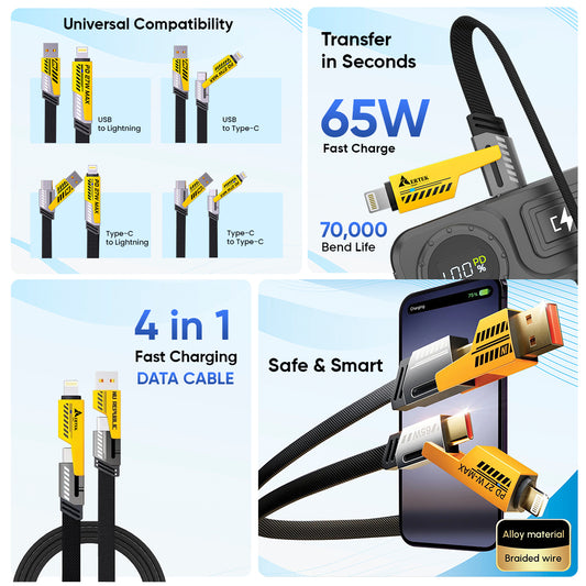 Aertek Ultrapods TWS Blue + 4 in 1, 65W Fast Charging Data Cable Combo